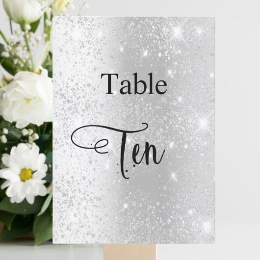 Zilveren glitter kalligrafie tafel tien 10 kaart