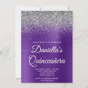 Zilveren Glitter Konings Paars Folie Quinceañera Kaart