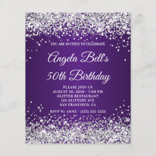 Zilveren Glitter Konings Paars Ombre 50ste Verjaar Flyer
