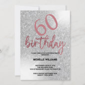 Zilveren Glitter Koraal Kalligrafie Verjaardag Kaart (Voorkant)