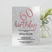 Zilveren Glitter Koraal Kalligrafie Verjaardag Kaart (Staand voorkant)