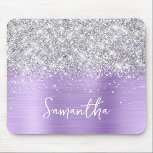 Zilveren Glitter Lavendel Glam Naam Muismat