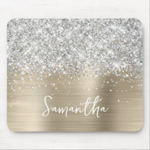 Zilveren Glitter Licht Gouden Glam Naam Muismat