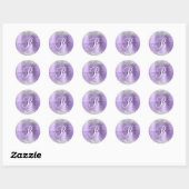 Zilveren Glitter Licht Paarse Folie Elegant Monogr Ronde Sticker (Vel)