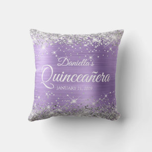 Zilveren Glitter Licht Paarse Folie Quinceañera Kussen