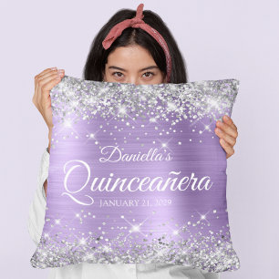 Zilveren Glitter Licht Paarse Folie Quinceañera Kussen