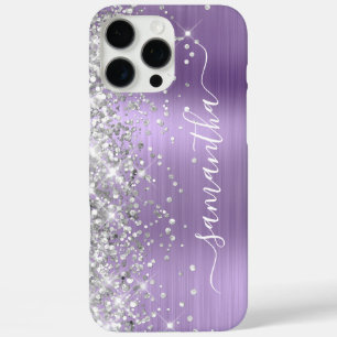 Zilveren Glitter Licht Paarse Metalen Handtekening iPhone 16 Pro Max Hoesje