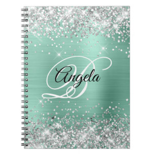 Zilveren Glitter Licht Teal Metallic Fantasie Mono Notitieboek
