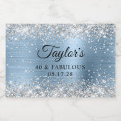 Zilveren Glitter Lichtblauwe Folie 40 & Fabulous Sparkling Wijnetiket (Enkel label)