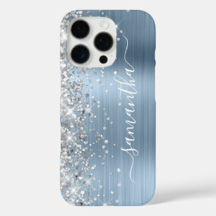 Zilveren Glitter Lichtblauwe Metallic Meisjesachti iPhone 16 Pro Hoesje