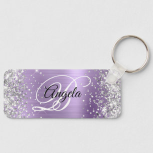 Zilveren Glitter Lichte Paarse Folie Fancy Monogra Sleutelhanger