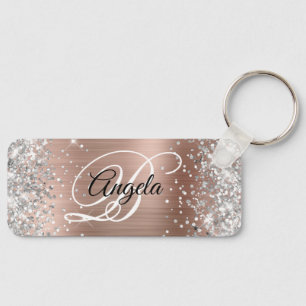 Zilveren Glitter Lichte Paarse Folie Fancy Monogra Sleutelhanger