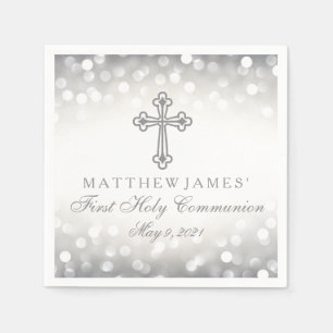 Zilveren Glitter Lights Communion Custom Servet