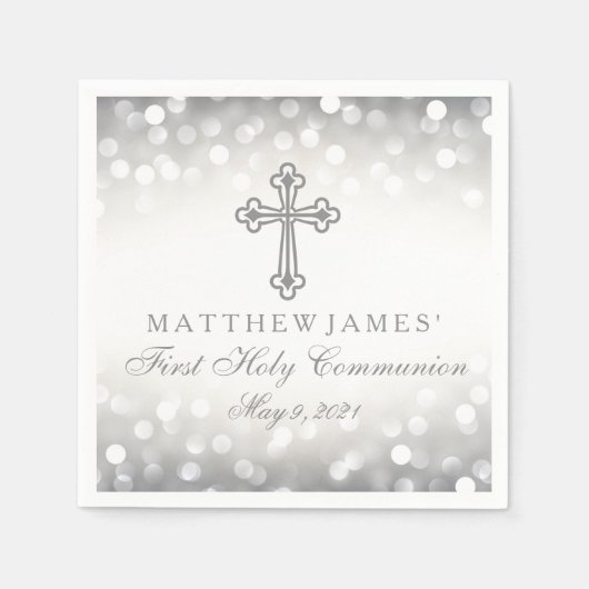 Zilveren Glitter Lights Communion Custom Servet (Voorkant)