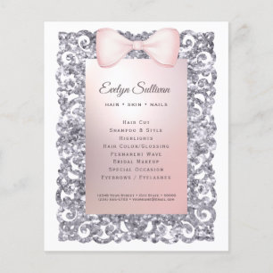 Zilveren glitter lijst roze boog flyer