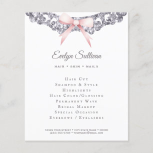 Zilveren glitter lijst roze boog flyer
