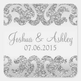 Zilveren Glitter Look Bruiloft Vierkante Sticker