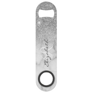 Zilveren Glitter Look Marmer Ombre Monogram Speed Flessenopener