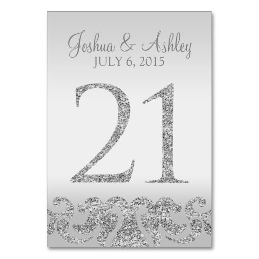 Zilveren Glitter Look Trouwtafel Numbers-21 Kaart (Achterkant)