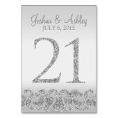 Zilveren Glitter Look Trouwtafel Numbers-21 Kaart (Voorkant)
