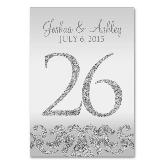 Zilveren Glitter Look Trouwtafel Numbers-26 Kaart (Voorkant)
