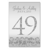 Zilveren Glitter Look Trouwtafel Numbers-49 Kaart (Voorkant)