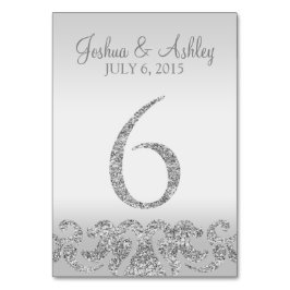 Zilveren Glitter Look Trouwtafel Numbers-6 Kaart