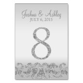 Zilveren Glitter Look Trouwtafel Numbers-8 Kaart (Voorkant)
