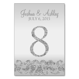 Zilveren Glitter Look Trouwtafel Numbers-8 Kaart