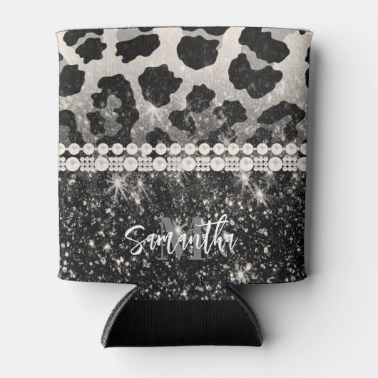 Zilveren Glitter Luipaard Print Blikjeskoeler (Voorkant)