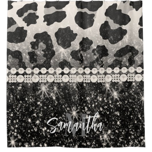 Zilveren Glitter Luipaard Print Douchegordijn (Voorkant)