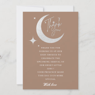 Zilveren glitter maan sterren oh baby shower bedankkaart
