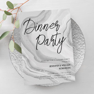 Zilveren Glitter Marmer Script Dinerfeest Kaart