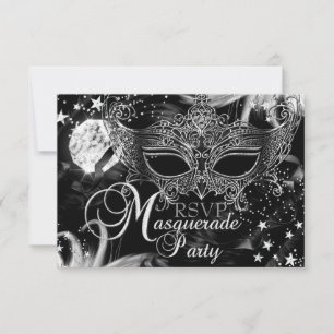 Zilveren Glitter Masker Sterren Nacht Masquerade R RSVP Kaartje
