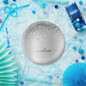 Zilveren Glitter Metaal Monogram Glam Naam Papieren Bordje (Feest)