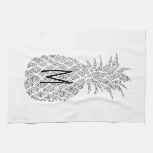 zilveren glitter monogram ananas theedoek (Horizontaal)