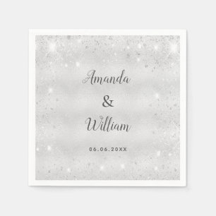 Zilveren glitter monogram bruiloft servet