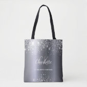 Zilveren glitter monogram initiaal naam draagtas (Voorkant)