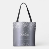 Zilveren glitter monogram initiaal naam draagtas (Achterkant)