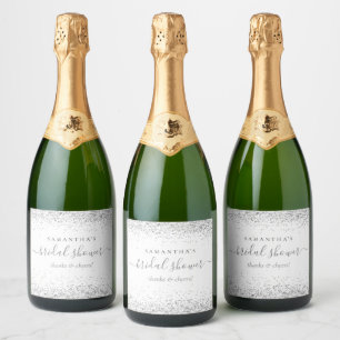 Zilveren Glitter Naam Proost Bruidsdouche Sparkling Wijnetiket