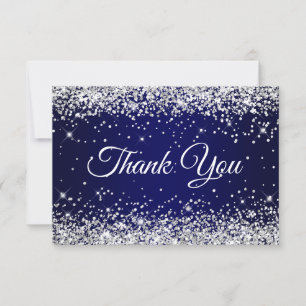 Zilveren Glitter Navy Blue 40e verjaardag Bedankkaart
