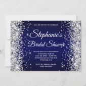 Zilveren Glitter Navy Gradiënt Fancy Monogram Kaart (Voorkant)