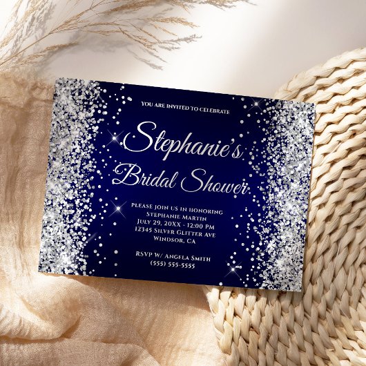 Zilveren Glitter Navy Gradiënt Fancy Monogram Kaart
