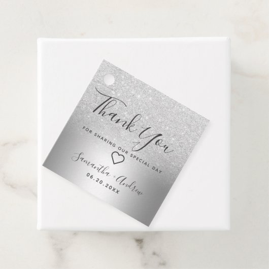 Zilveren glitter ombre metallic dank u bruiloft bedankjes labels (In situ)