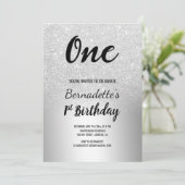 Zilveren glitter ombre metallic eerste verjaardag kaart (Staand voorkant)