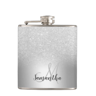 Zilveren glitter ombre metallic folie monogram heupfles