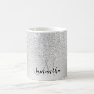 Zilveren glitter ombre metallic folie monogram koffiemok