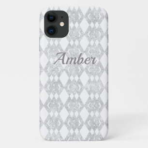 Zilveren Glitter Overlappende Diamantpatroon Aanpa iPhone 11 Hoesje