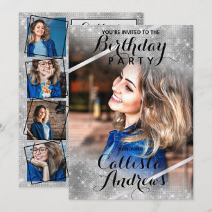 Zilveren Glitter Pailletten Hoeken Foto Verjaardag Kaart