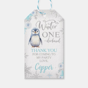 Zilveren Glitter Pinguïn Winter Onederland Verjaar Cadeaulabel